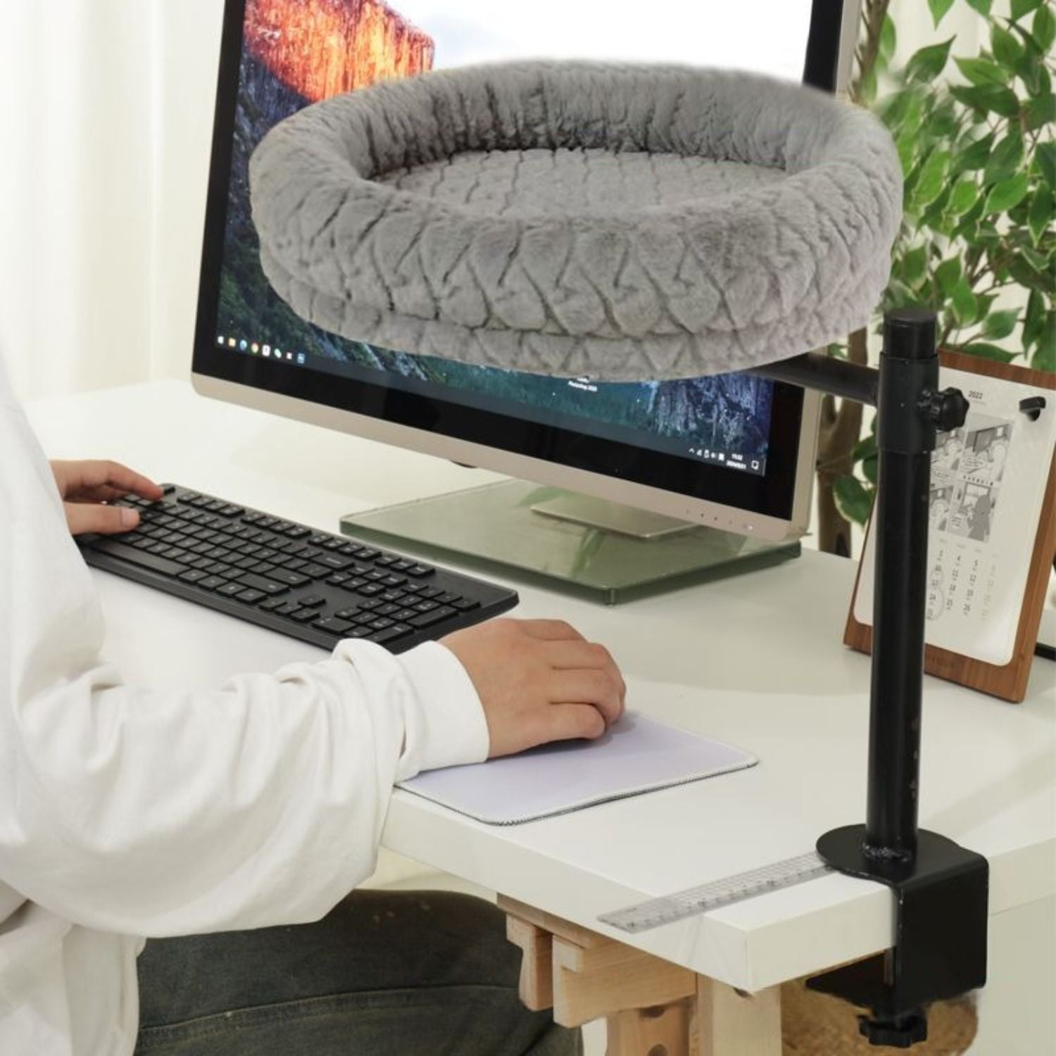 Klimboom Kat Meubel grijs rond kussen staand